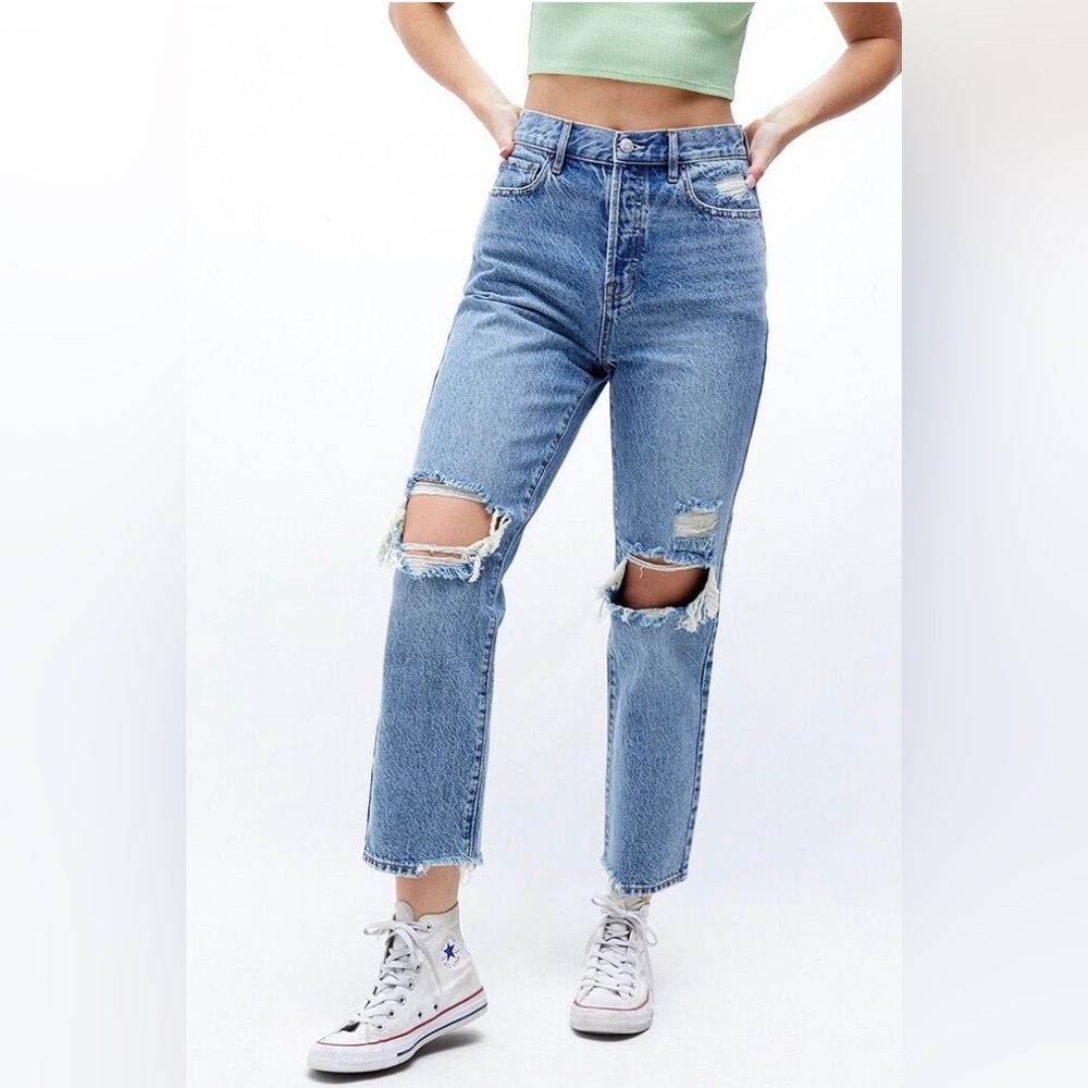 PACSUN Eco Medium Blue HighRise Straight Distressed Jeans